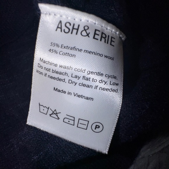 ASH & ERIE Mens Medium Navy Blue Marled Mock Neck Sweater Extrafine Merino Wool - Picture 7 of 11